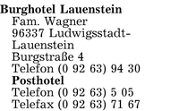 Burghotel Lauenstein, Fam. Wagner