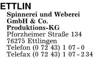Ettlin Spinnerei und Weberei GmbH & Co. Produktions-KG