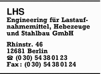 LHS Engineering fr Lastenaufnahmemittel, Hebezeuge und Stahlbau GmbH