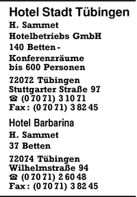 Hotel Stadt Tbingen H. Sammet Hotelbetriebs GmbH